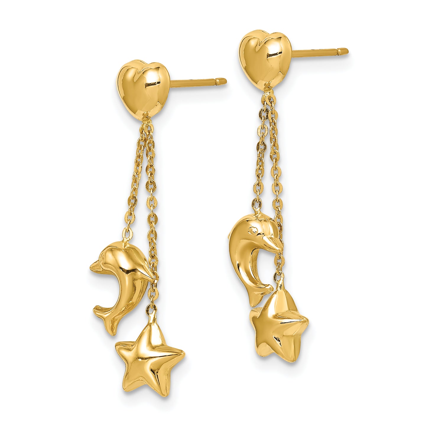 14K Yellow Gold Madi K Heart, Star & Dolphin Dangle Post Earrings