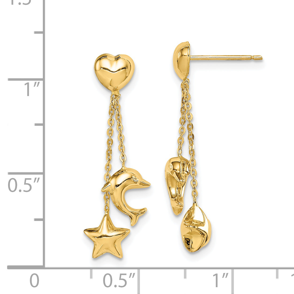 14K Yellow Gold Madi K Heart, Star & Dolphin Dangle Post Earrings