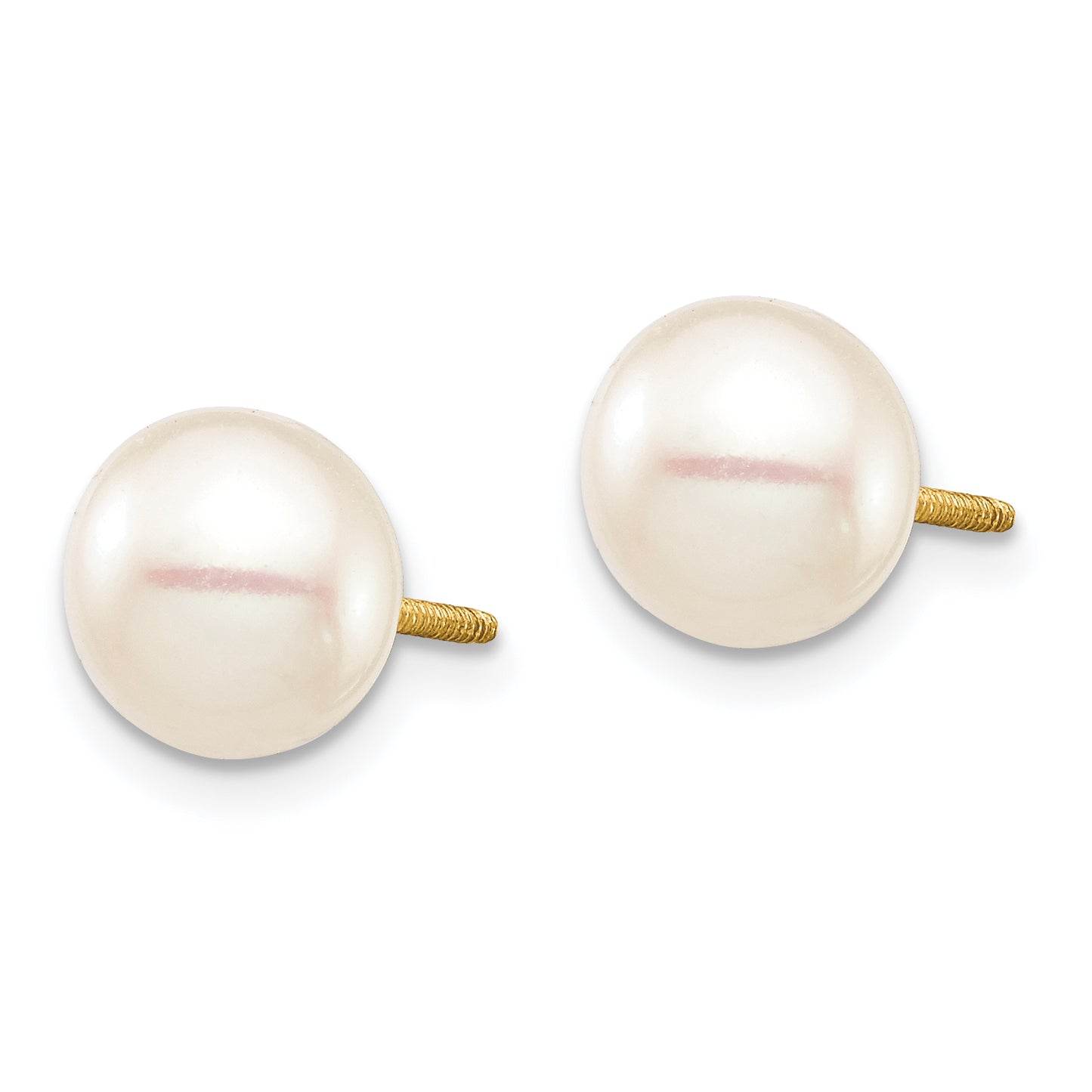 14K Yellow Gold Madi K 7-8mm White Round Freshwater Cultured Pearl Screwback Earrings