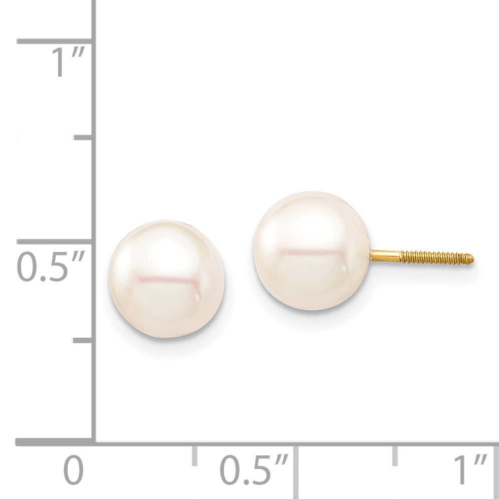 14K Yellow Gold Madi K 7-8mm White Round Freshwater Cultured Pearl Screwback Earrings