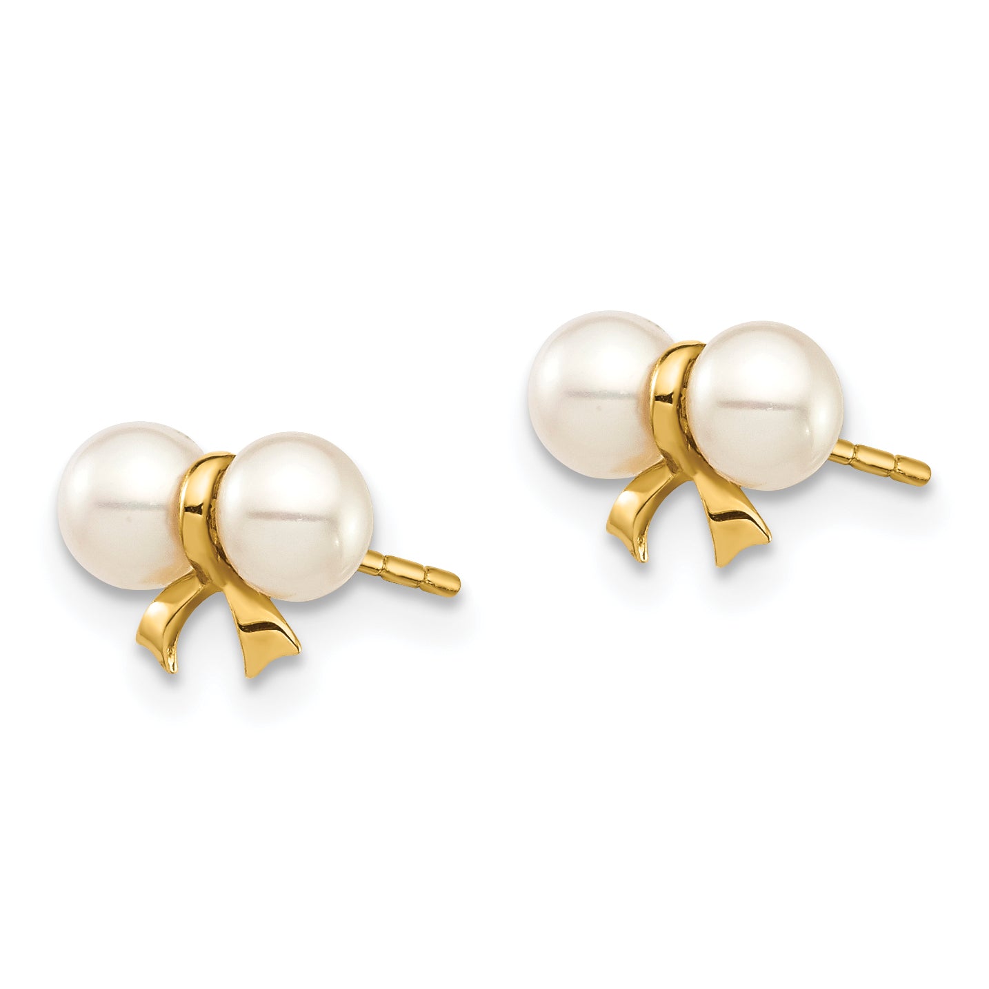 14K Yellow Gold Madi K 3-4mm White Round Fw Cultured Pearl Bow Post Earrings