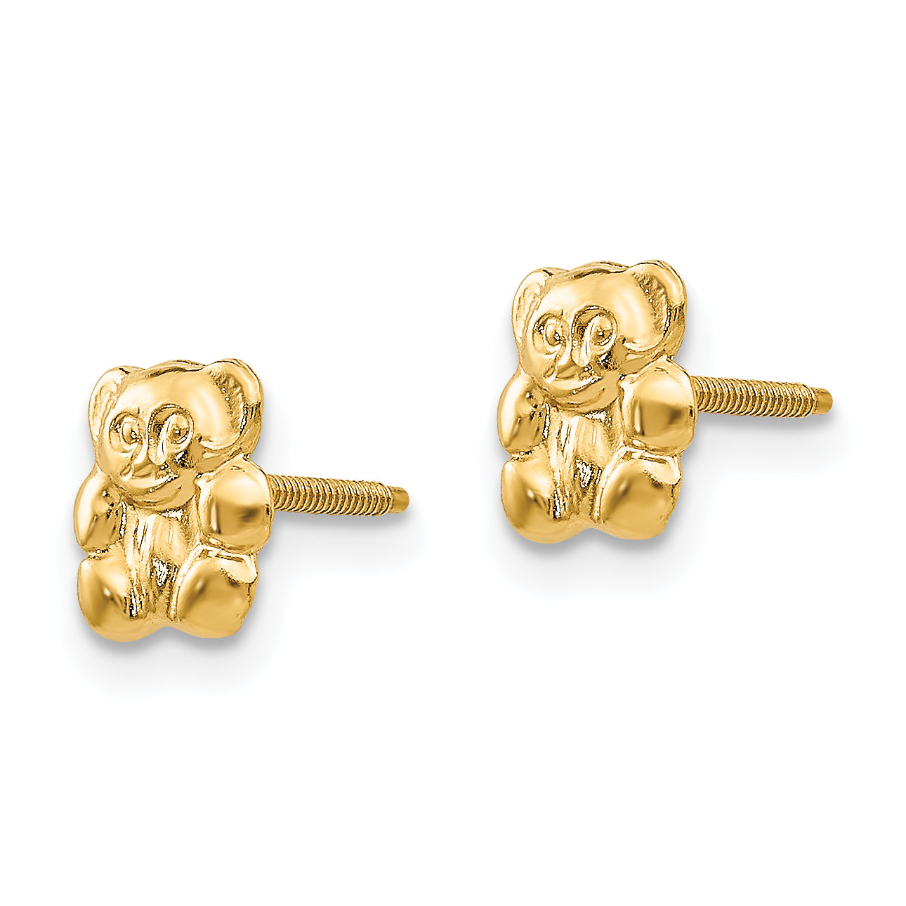 14K Yellow Gold Madi K Polished Teddy Bear Screwback Earrings