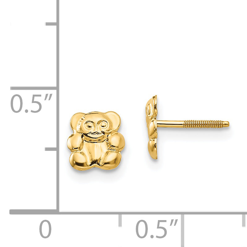 14K Yellow Gold Madi K Polished Teddy Bear Screwback Earrings