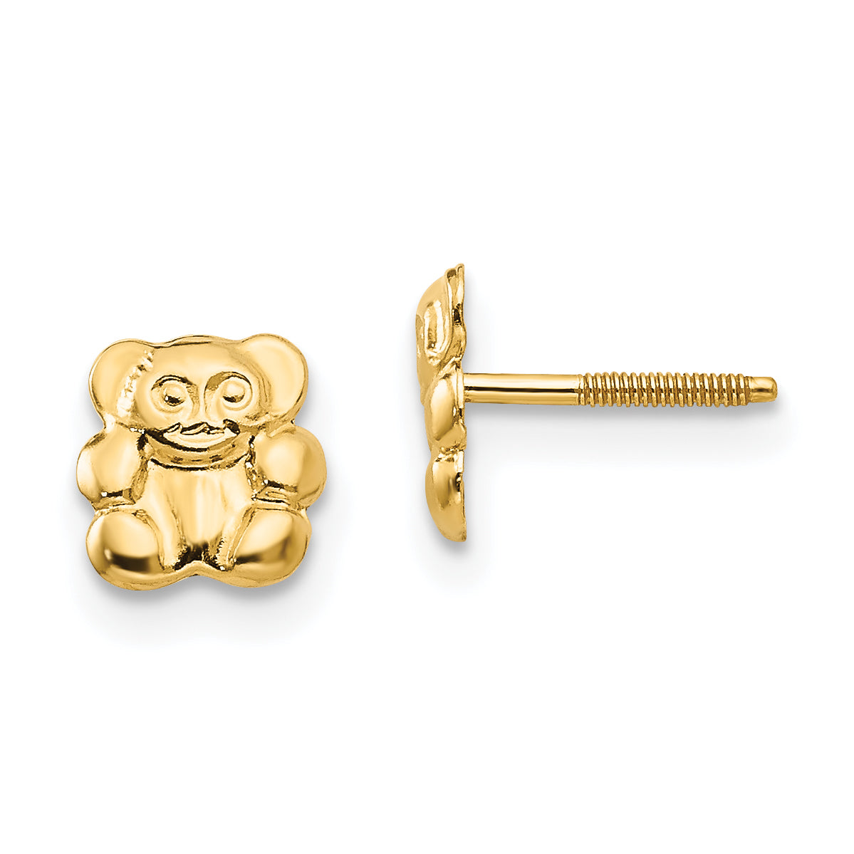 14K Yellow Gold Madi K Polished Teddy Bear Screwback Earrings