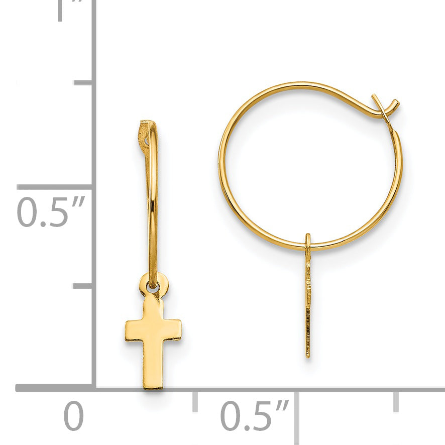 14K Yellow Gold Madi K Endless Hoop W/Small Cross Earrings