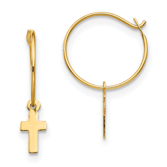 14K Yellow Gold Madi K Endless Hoop W/Small Cross Earrings