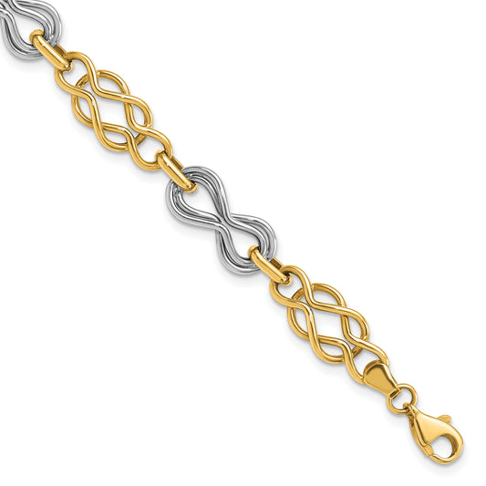 7.25 Inch 14K Two-Tone Infinity Hollow Bracelet