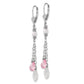 14K White Gold Polished Pink & Clear Teardrop Leverback Dangle Earrings