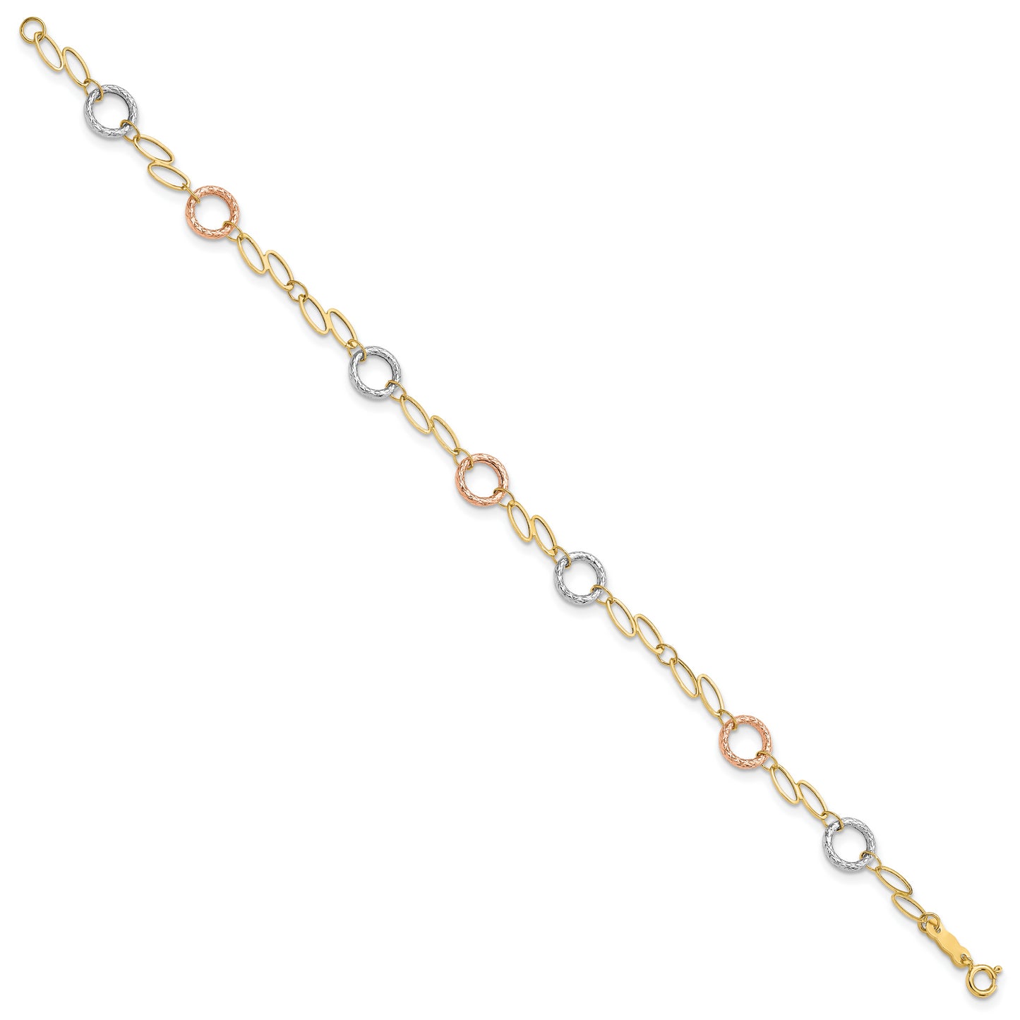 7.25 Inch 14K Tri-Color Circles Bracelet