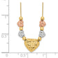 14K Tri-Color Puff & Flat Hearts Necklace