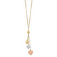 14K Tri-Color Puff Heart Lariat With 2In Ext Necklace