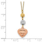 14K Tri-Color Ropa Diamond Cut Beads & Heart W/ 2In Ext Necklace