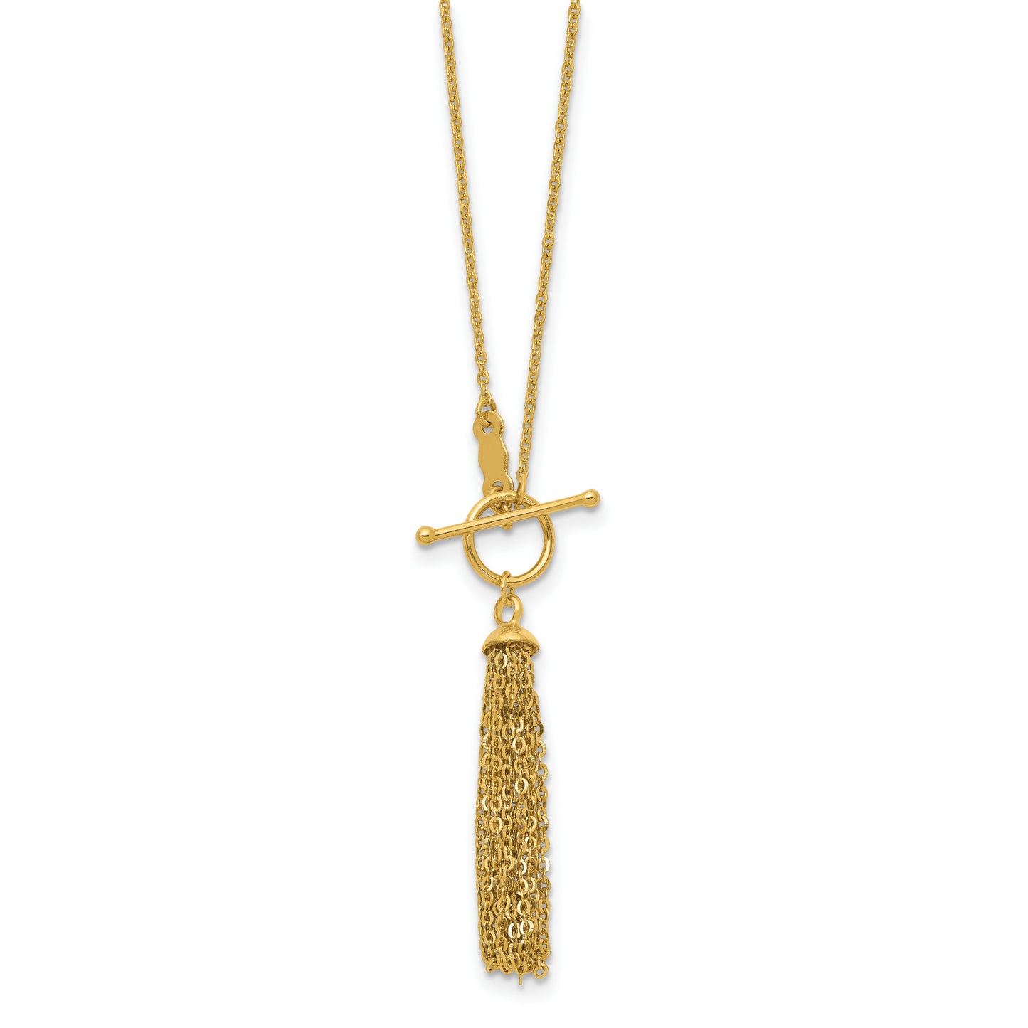 18.00 Inch 14K Cable Chain Tassel Toggle Necklace