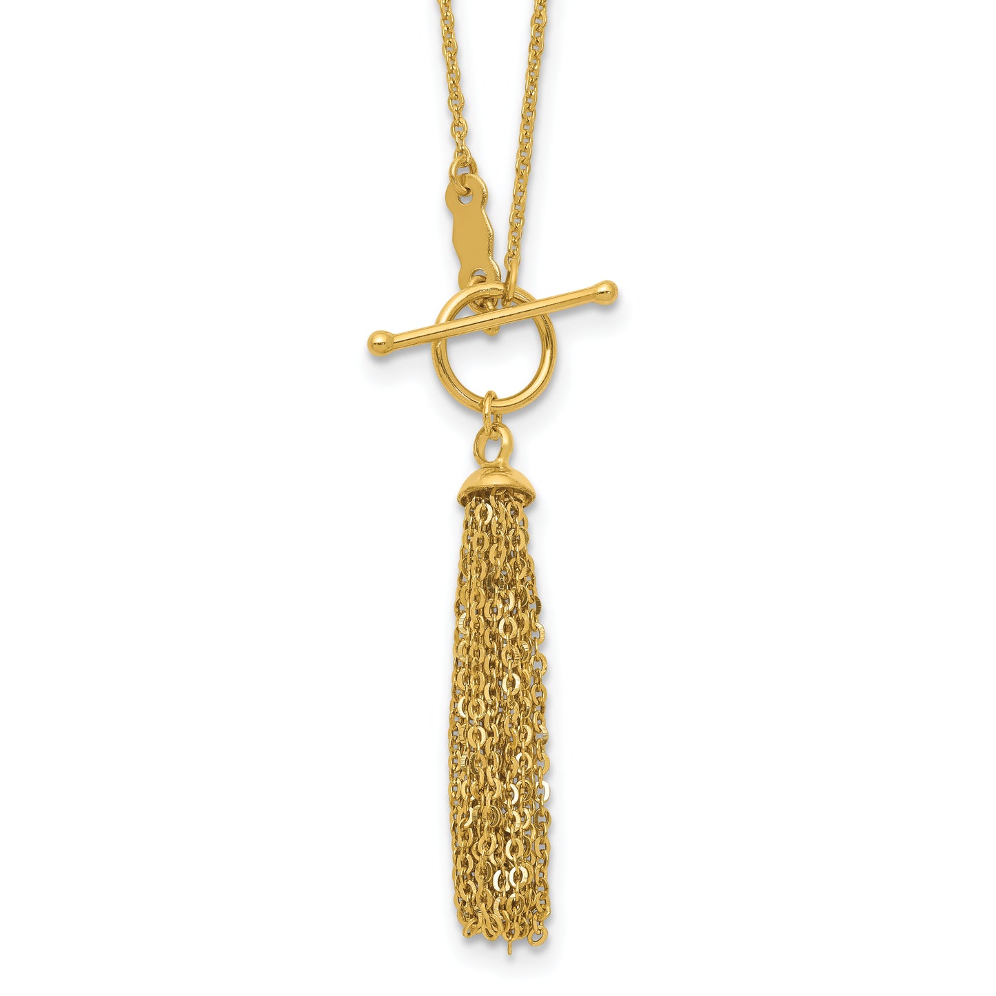 18.00 Inch 14K Cable Chain Tassel Toggle Necklace