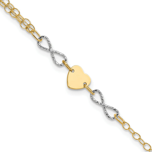 7 Inch 14K Two-Tone Gold Polished Infinity And Heart Bracelet