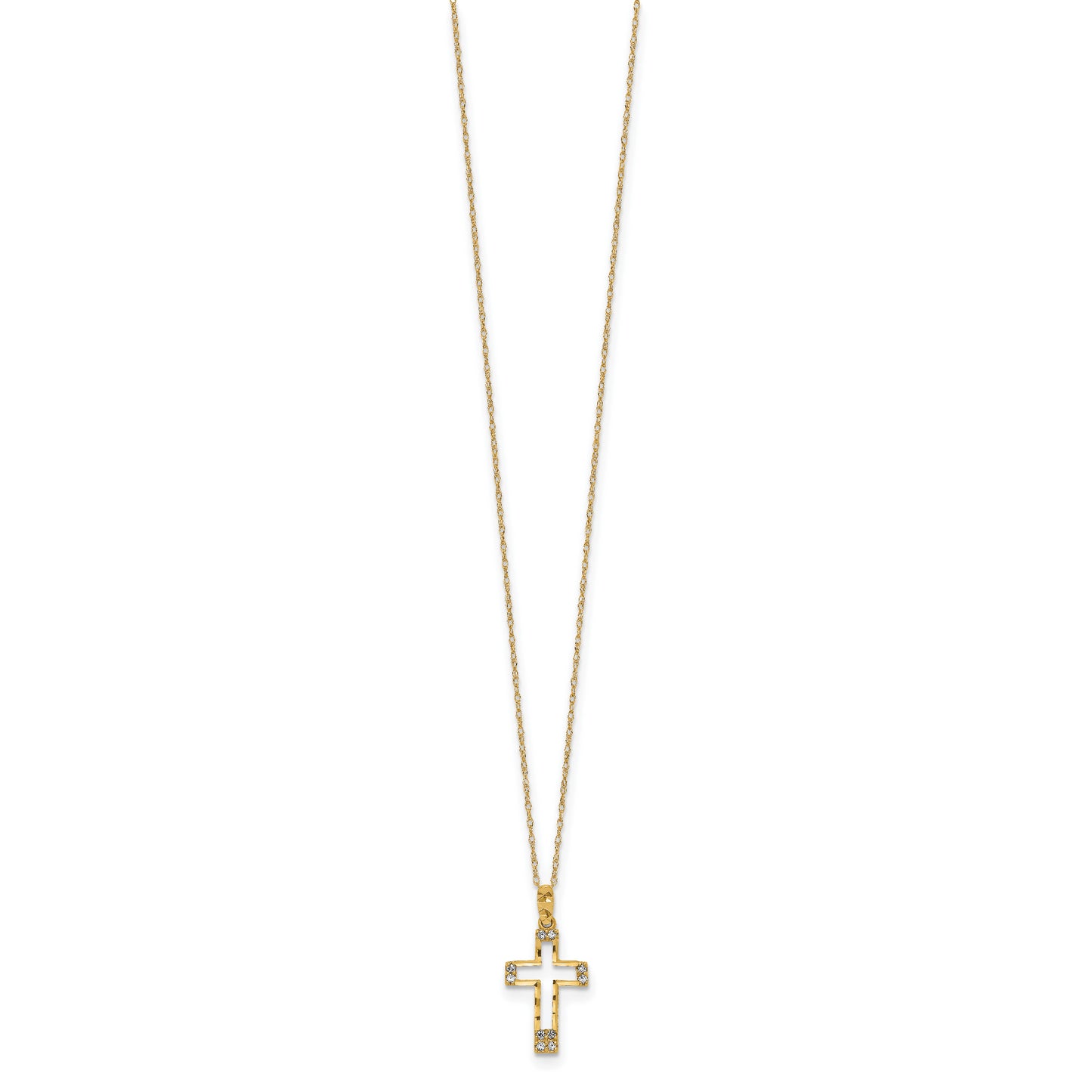 14K Yellow Gold Polished Cz Cross Pendant Necklace