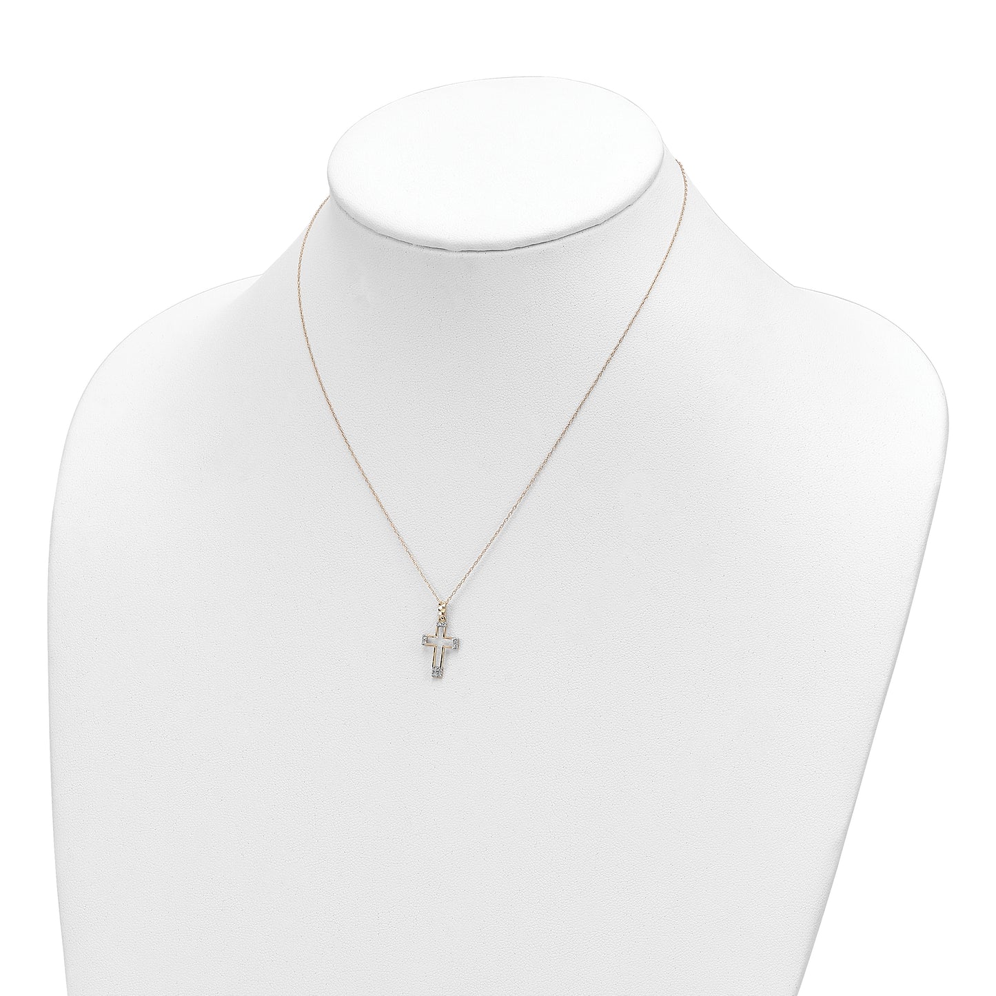 14K Yellow Gold Polished Cz Cross Pendant Necklace