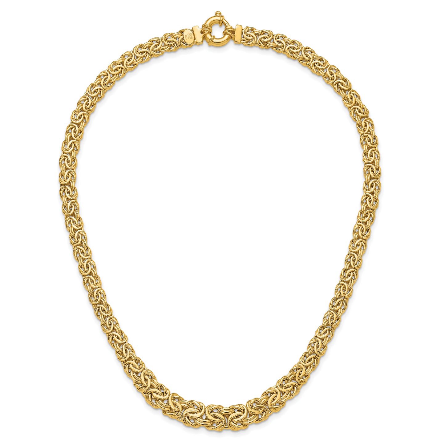 14K Yellow Gold Fancy Graduated 7-12mm Flat Byzantine Necklace