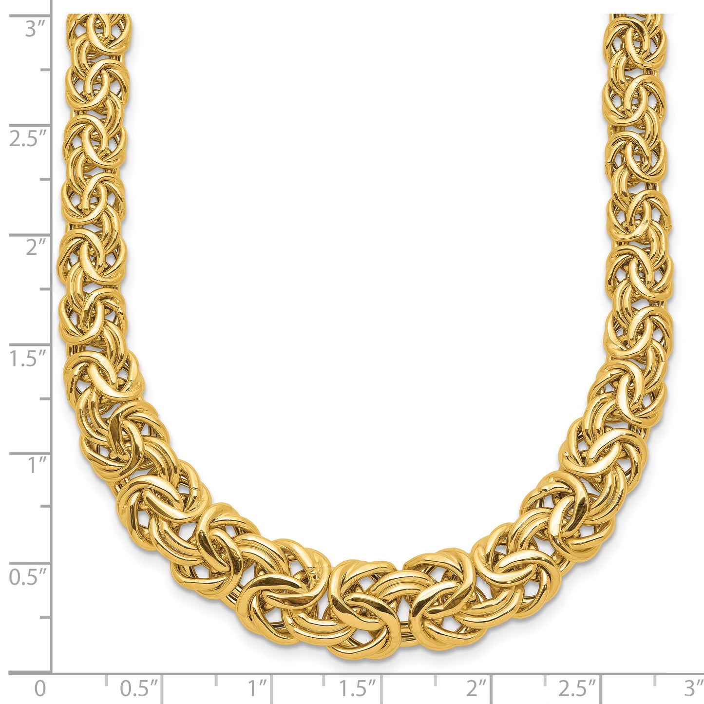 14K Yellow Gold Fancy Graduated 7-12mm Flat Byzantine Necklace