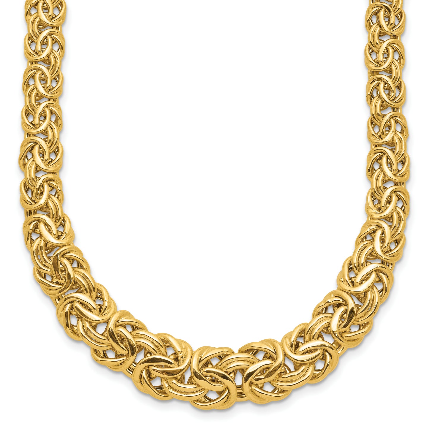 14K Yellow Gold Fancy Graduated 7-12mm Flat Byzantine Necklace