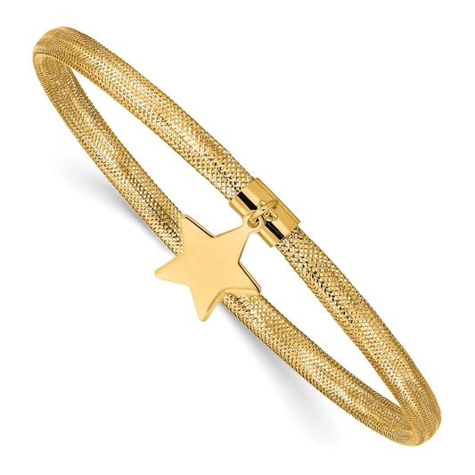 14K Yellow Gold Mesh Star Dangle Stretch Bracelet