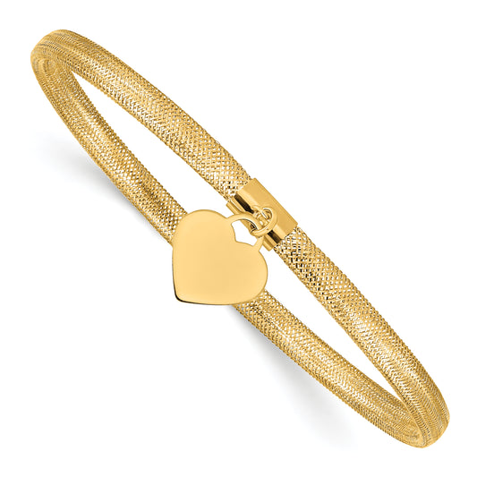 14K Yellow Gold Heart Stretch Mesh Bracelet