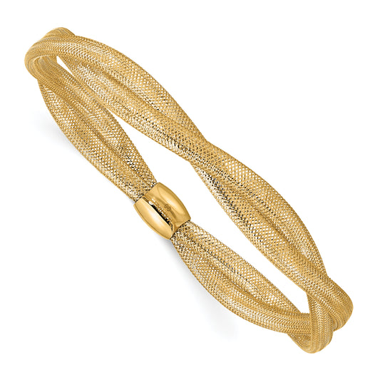 14K Yellow Gold Twisted Woven Mesh Stretch Bracelet