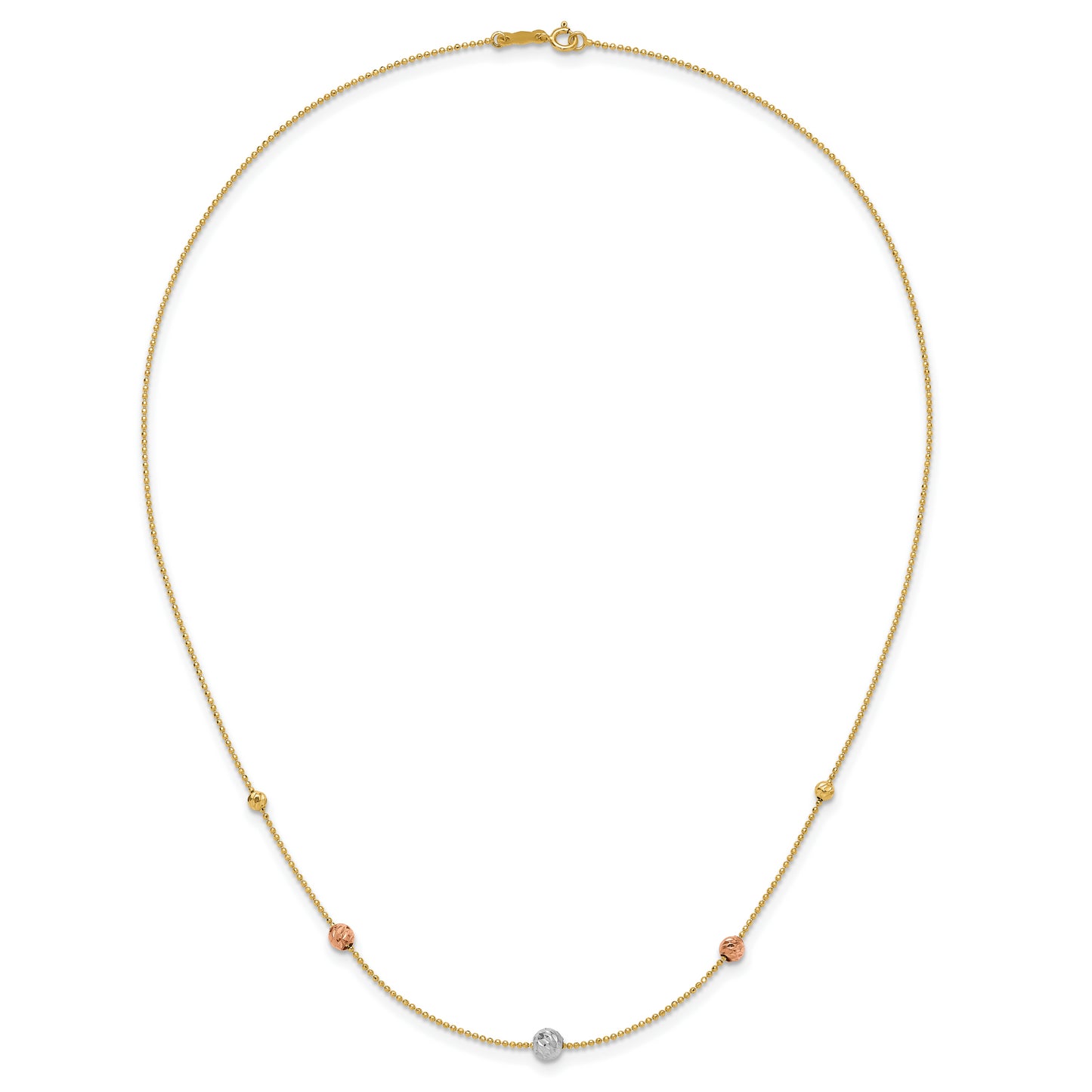 18 Inch 14K Tri-Color D/C Beads Beaded Chain Necklace