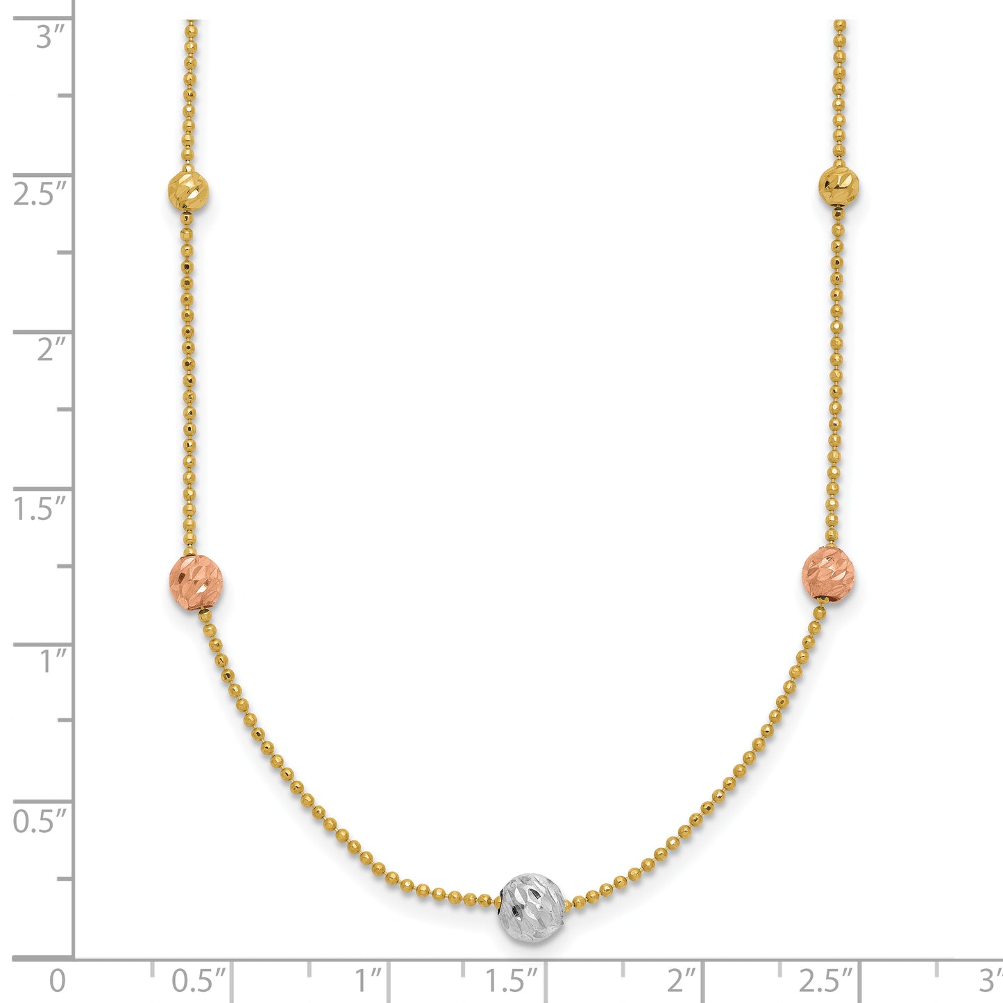 18 Inch 14K Tri-Color D/C Beads Beaded Chain Necklace