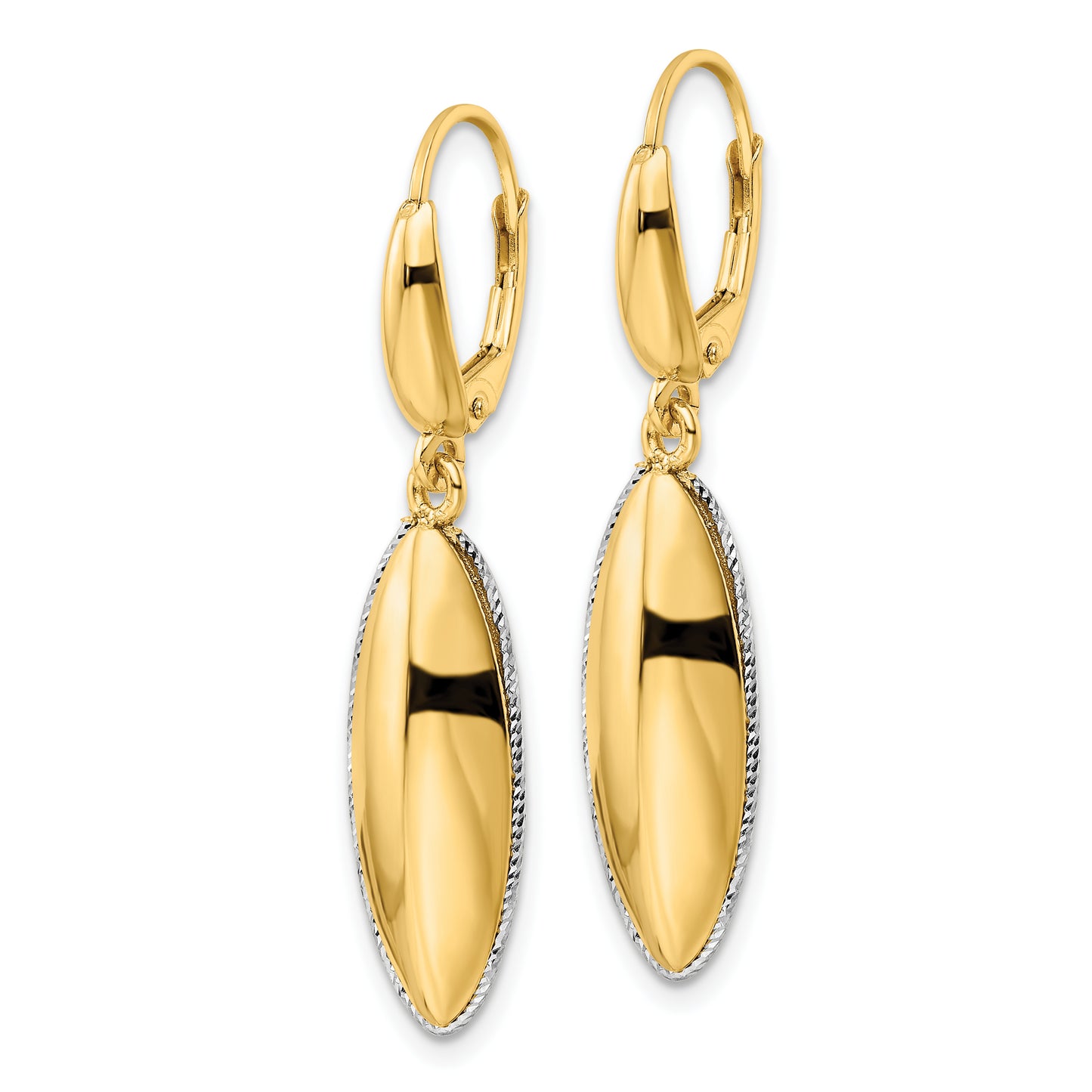 14K Two-Tone Polished D/C Hollow Teardrop Criss Cross Leverback Earrings