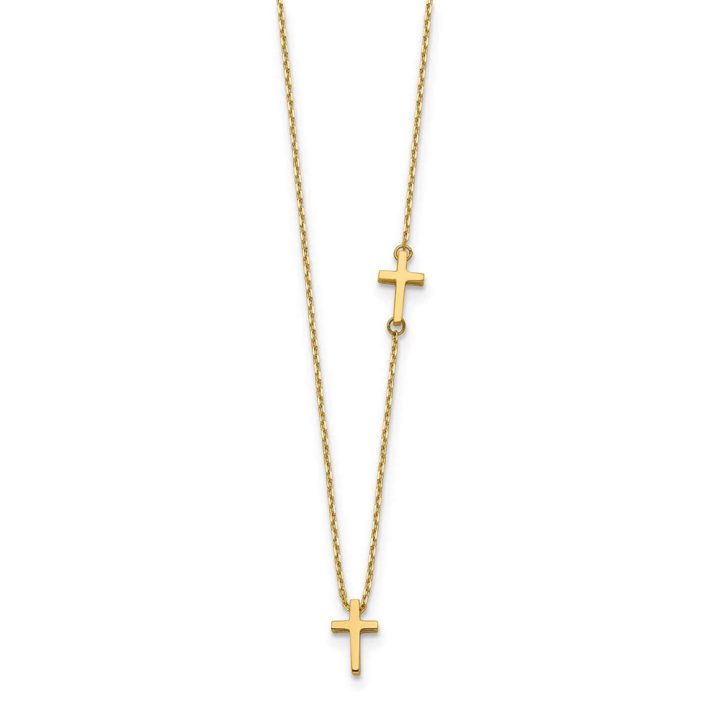 14K Yellow Gold Sideways Cross And Pendant Necklace