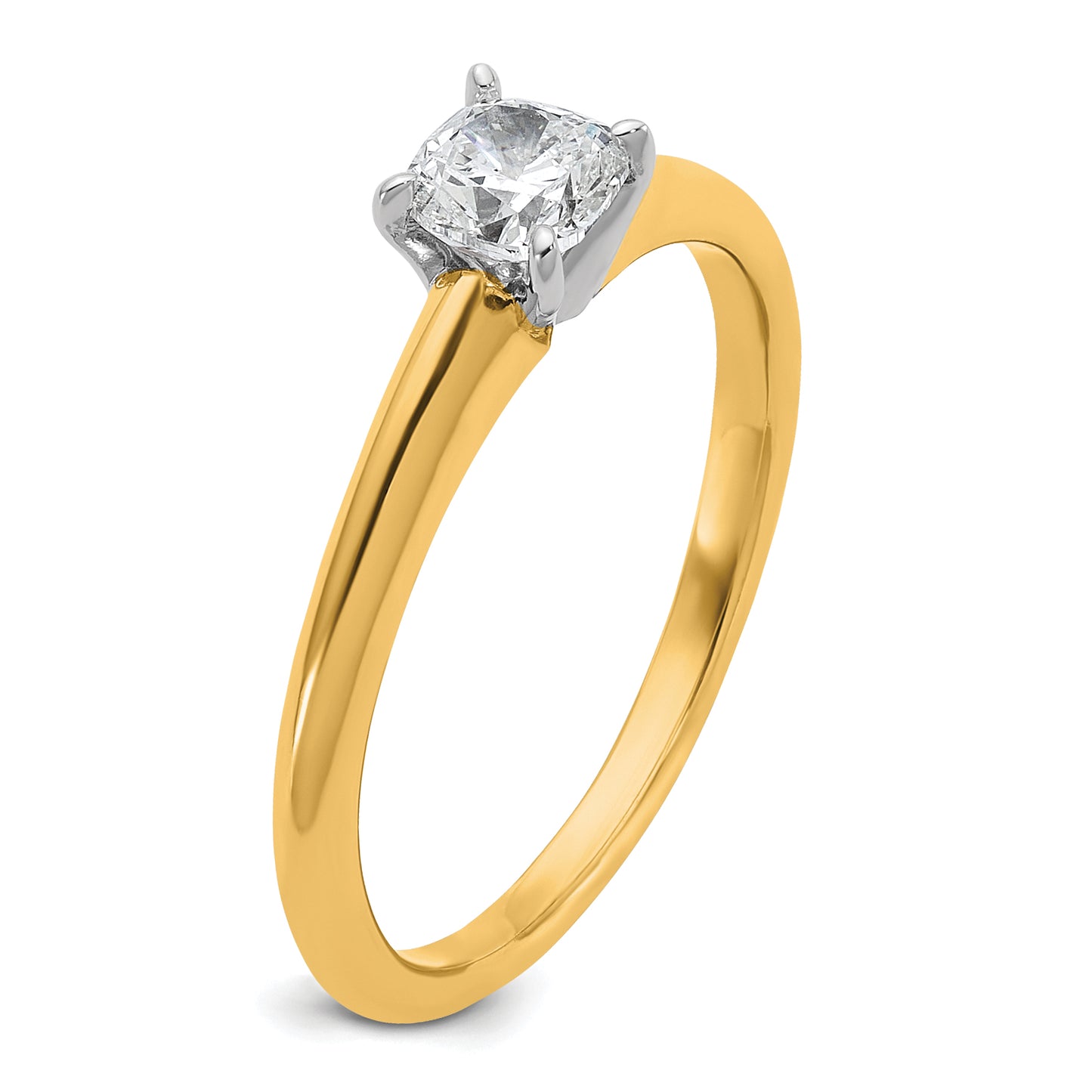 14k Two-tone 1/2 Ct. Certified Lab Grown Diamond VS/SI+ G+ Cushion Solitare Engagement Ring