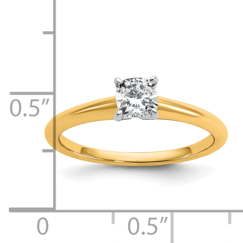 14k Two-tone 1/2 Ct. Certified Lab Grown Diamond VS/SI+ G+ Cushion Solitare Engagement Ring