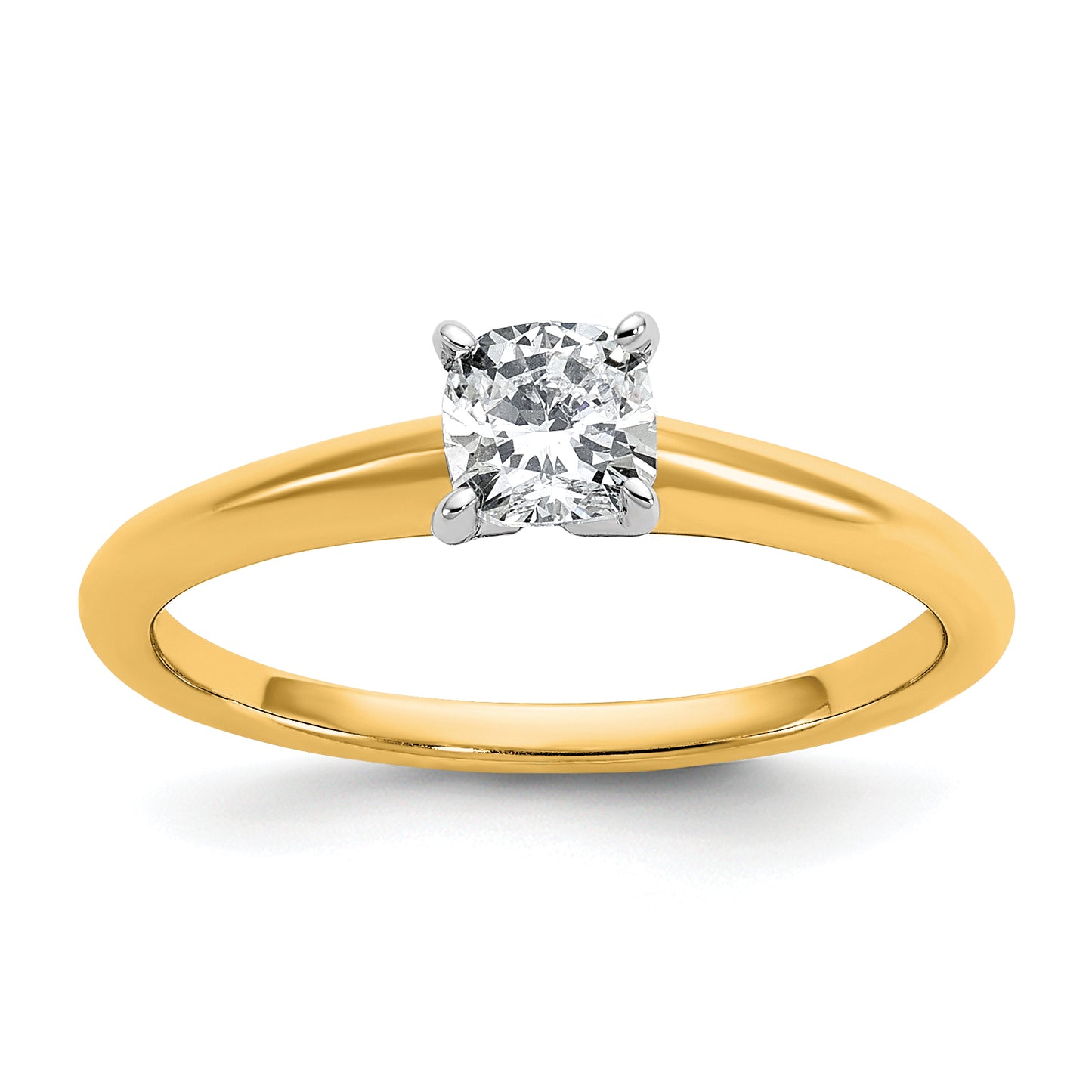 14k Two-tone 1/2 Ct. Certified Lab Grown Diamond VS/SI+ G+ Cushion Solitare Engagement Ring