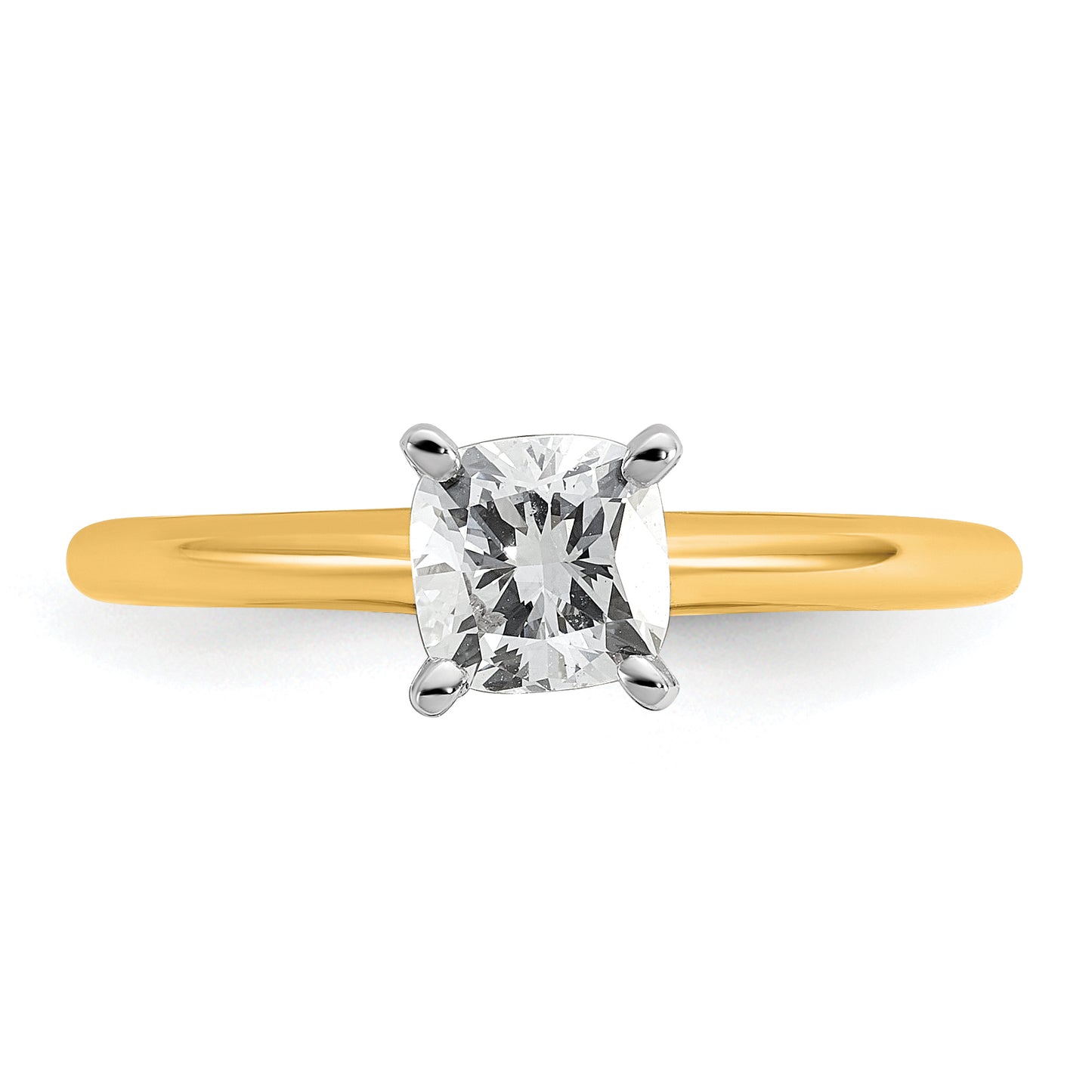 14k Two-tone 3/4 Ct. Lab Grown Diamond VS/SI+ G+ Cushion Solitare Engagement Ring