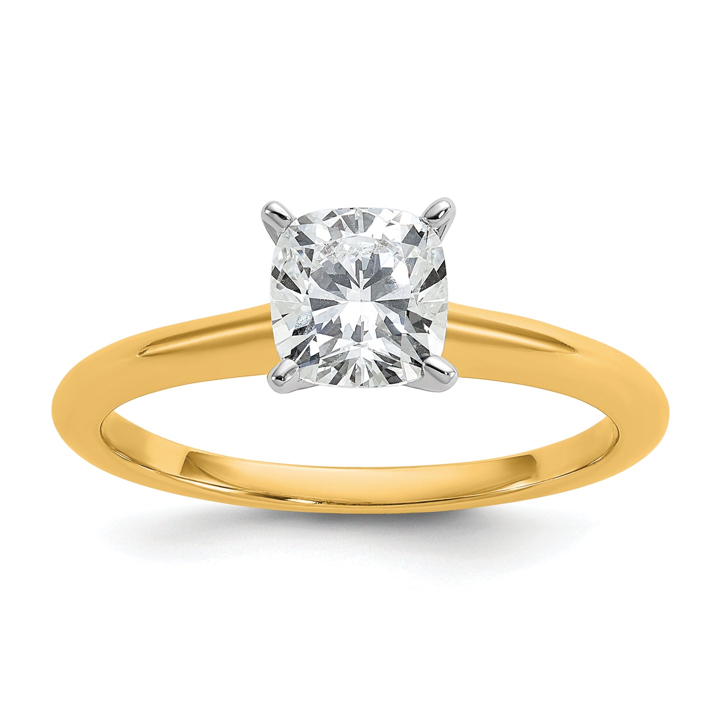 14k Two-tone 1 Ct. Certified Lab Grown Diamond VS/SI+ G+ Cushion Solitare Engagement Ring