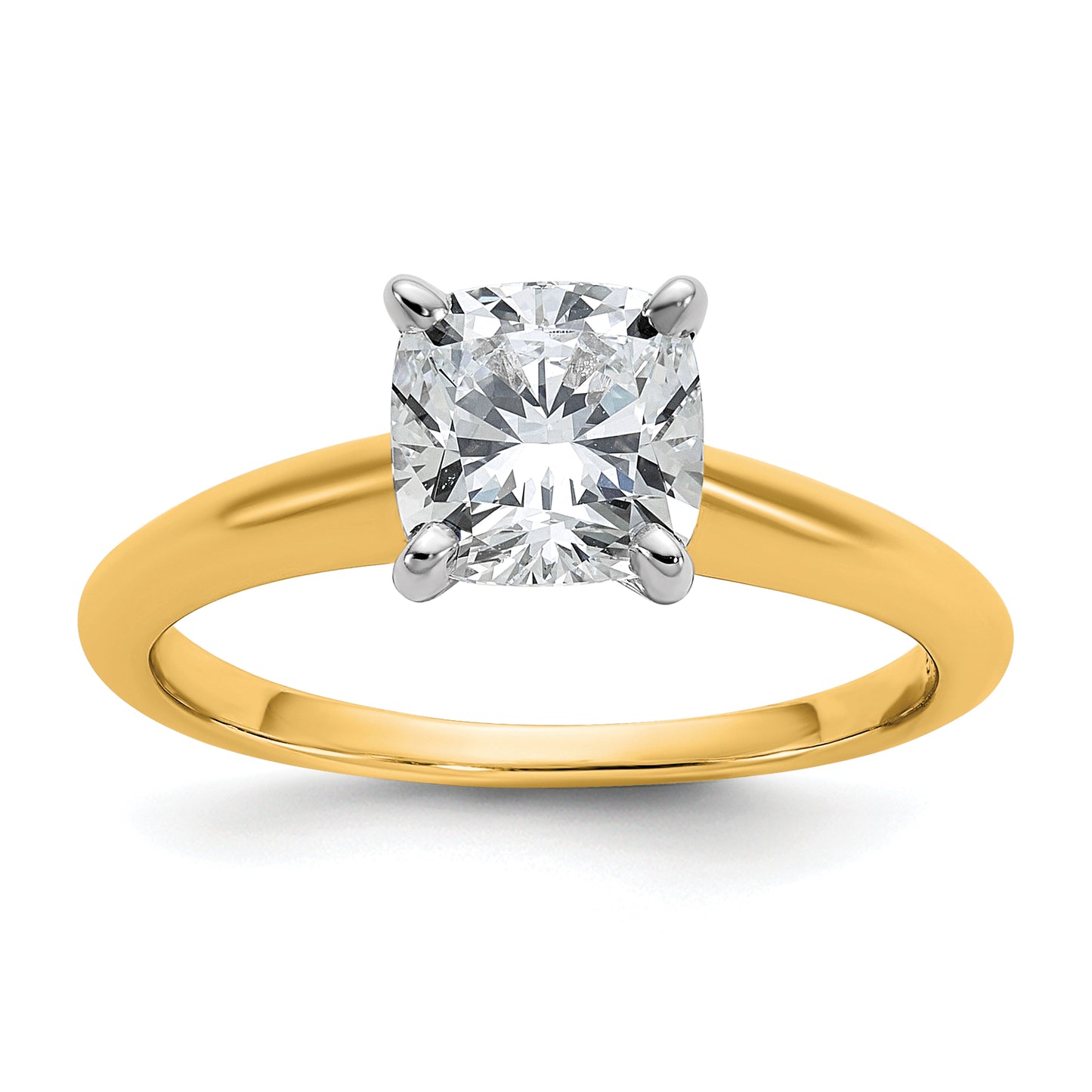 14k Two-tone 1 1/2 Ct. Certified Lab Grown Diamond VS/SI+ G+ Cushion Solitare Engagement Ring