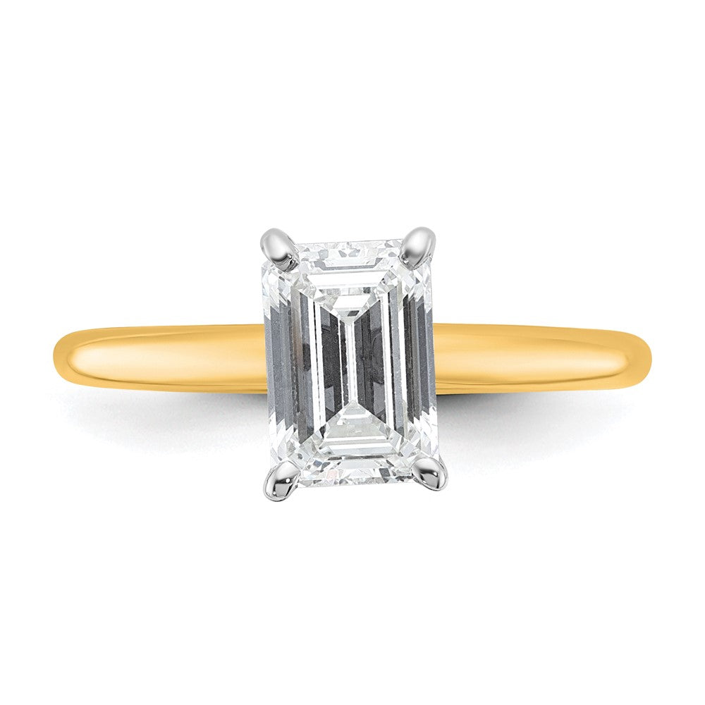 14k Two-tone 1 1/2 Ct. Certified Lab Grown Diamond VS/SI+ G+ Emerald Solitare Engagement Ring