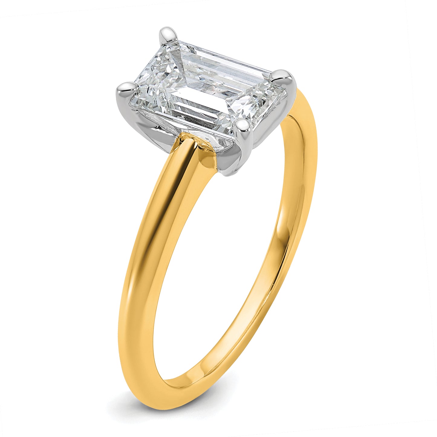 14k Two-tone 1 1/2 Ct. Certified Lab Grown Diamond VS/SI+ G+ Emerald Solitare Engagement Ring