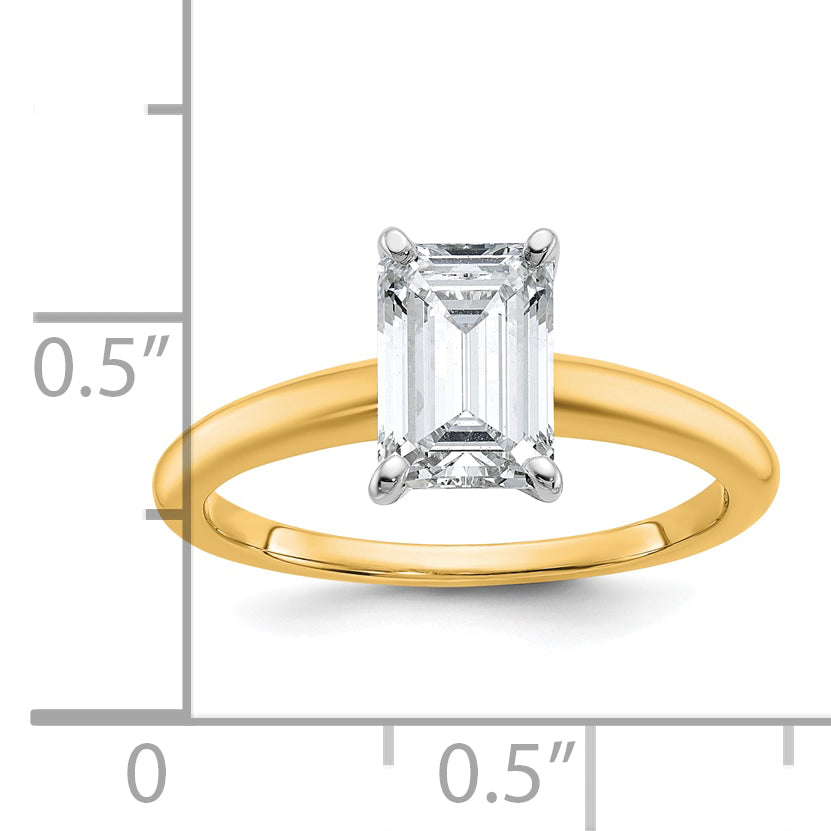 14k Two-tone 1 1/2 Ct. Certified Lab Grown Diamond VS/SI+ G+ Emerald Solitare Engagement Ring