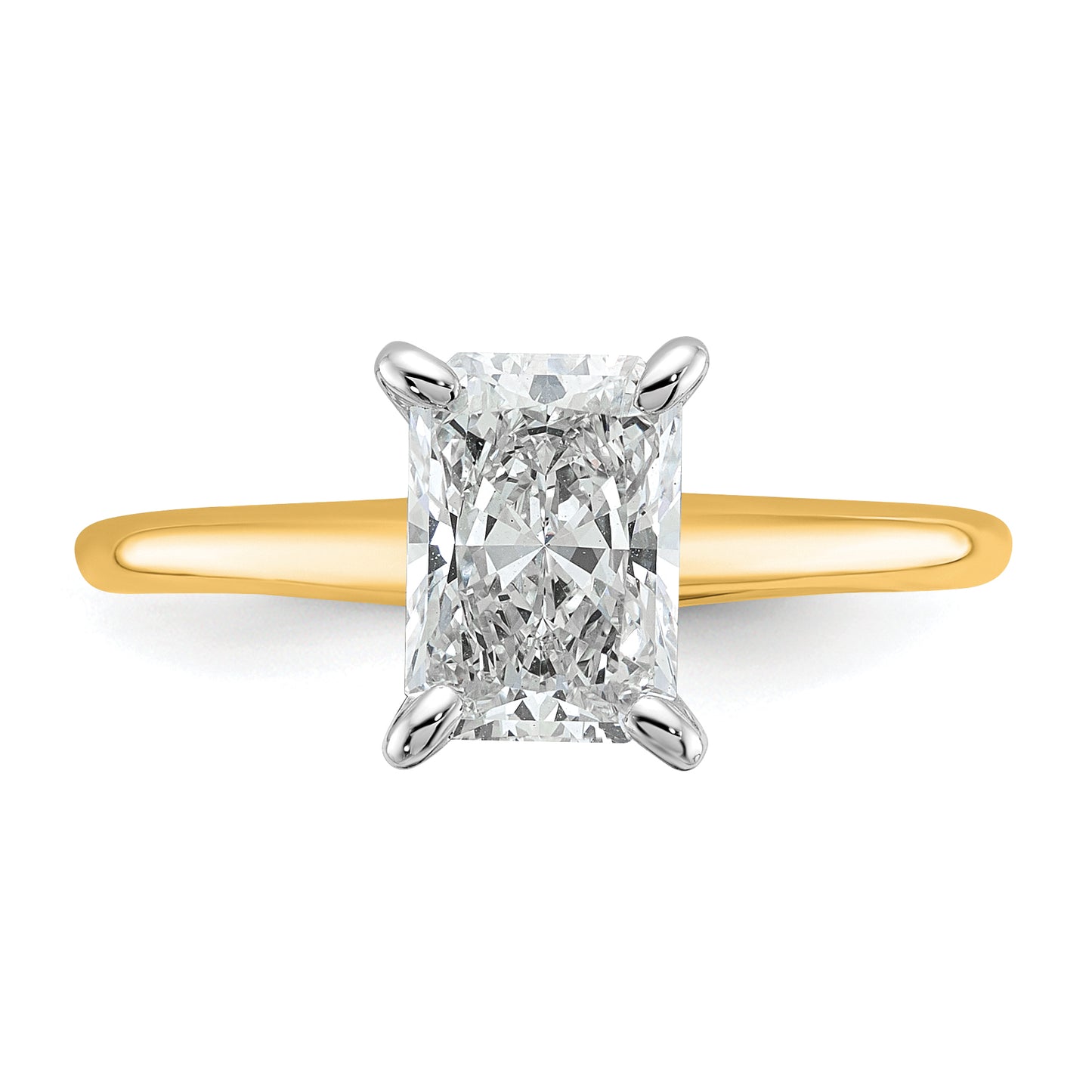 14k Two-tone 1 1/2 Ct. Certified Lab Grown Diamond VS/SI+ G+ Radiant Solitare Engagement Ring