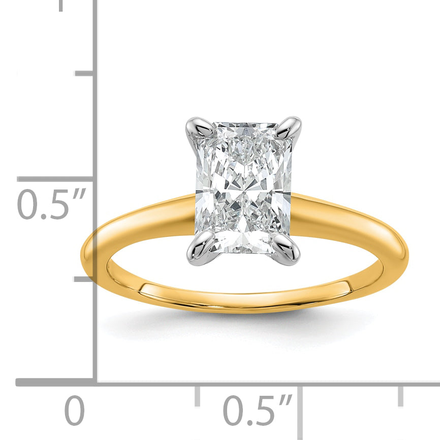 14k Two-tone 1 1/2 Ct. Certified Lab Grown Diamond VS/SI+ G+ Radiant Solitare Engagement Ring