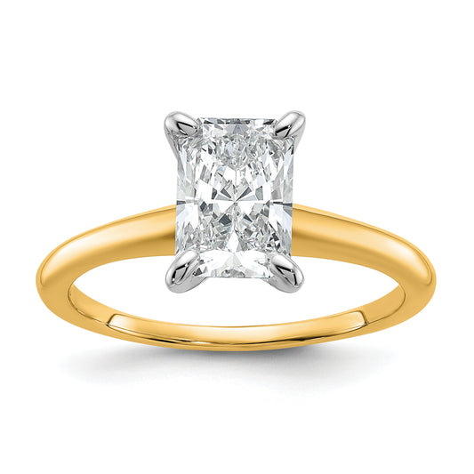 14k Two-tone 1 1/2 Ct. Lab Grown Diamond VS/SI+ G+ Radiant Solitare Engagement Ring