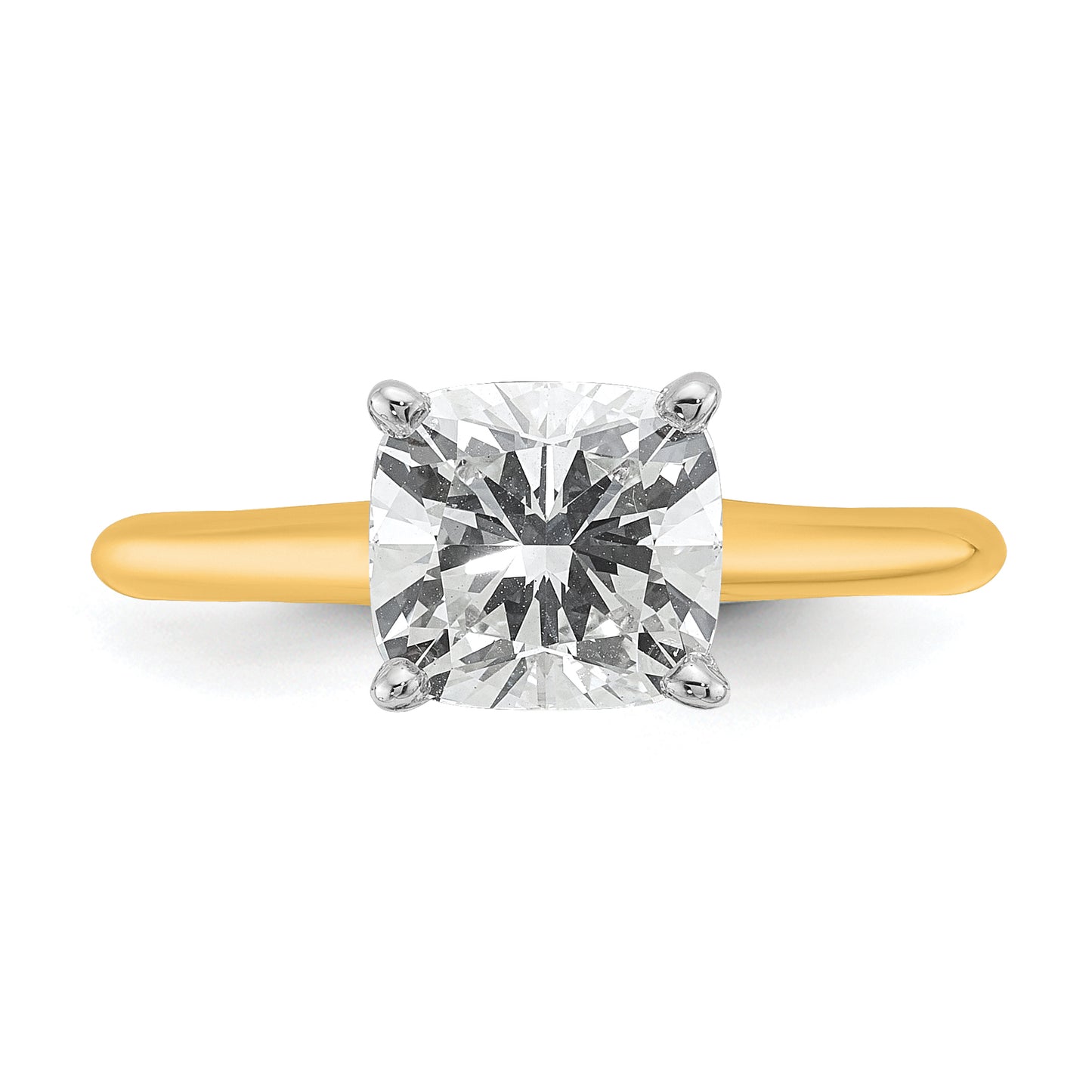 14k Two-tone 2 Ct. Certified Lab Grown Diamond VS/SI+ G+ Cushion Solitare Engagement Ring