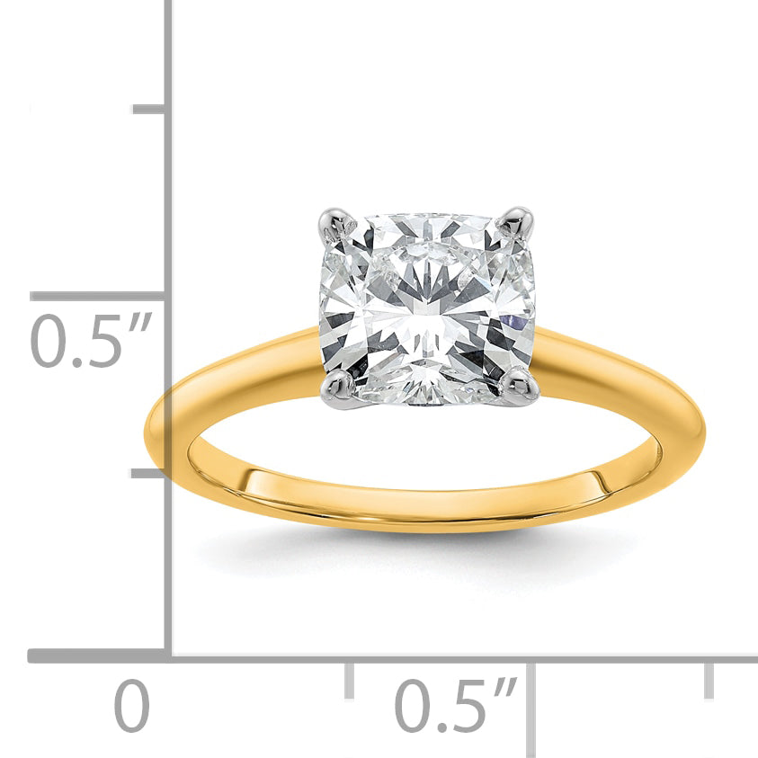 14k Two-tone 2 Ct. Certified Lab Grown Diamond VS/SI+ G+ Cushion Solitare Engagement Ring