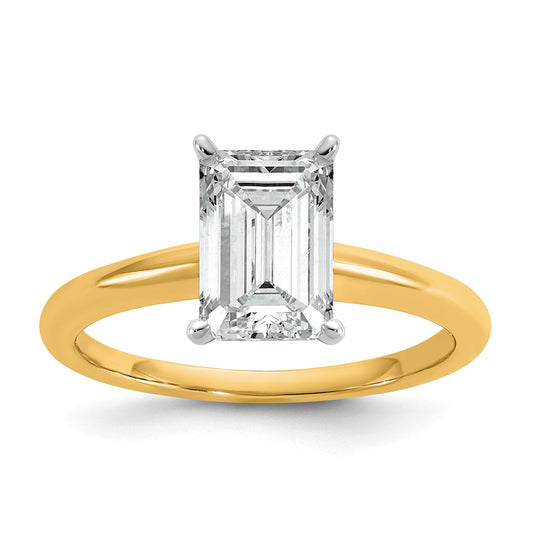 14k Two-Tone 1 3/4 Ct. Certified Lab Grown Diamond VS/SI+ G+ Emerald Solitare Engagement Ring