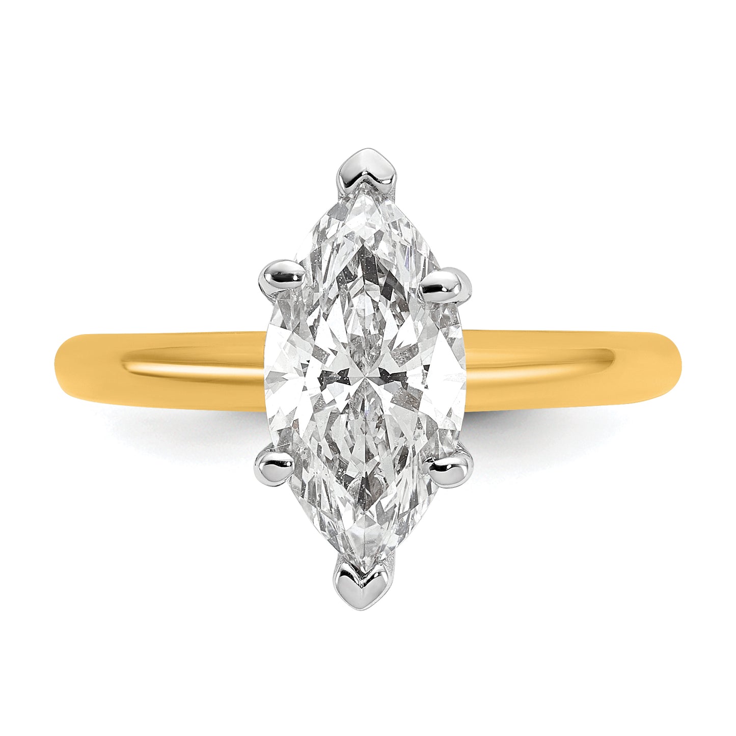 14k Two-tone 2 Ct. Certified Lab Grown Diamond VS/SI+ G+ Marquise Solitare Engagement Ring