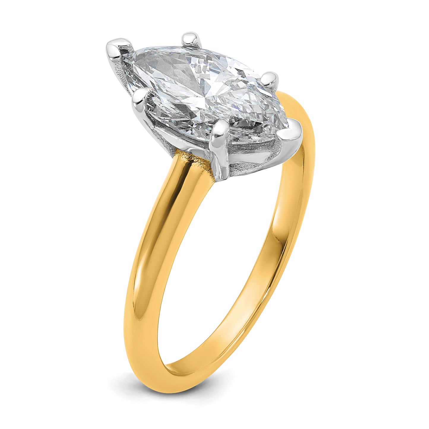 14k Two-tone 2 Ct. Certified Lab Grown Diamond VS/SI+ G+ Marquise Solitare Engagement Ring