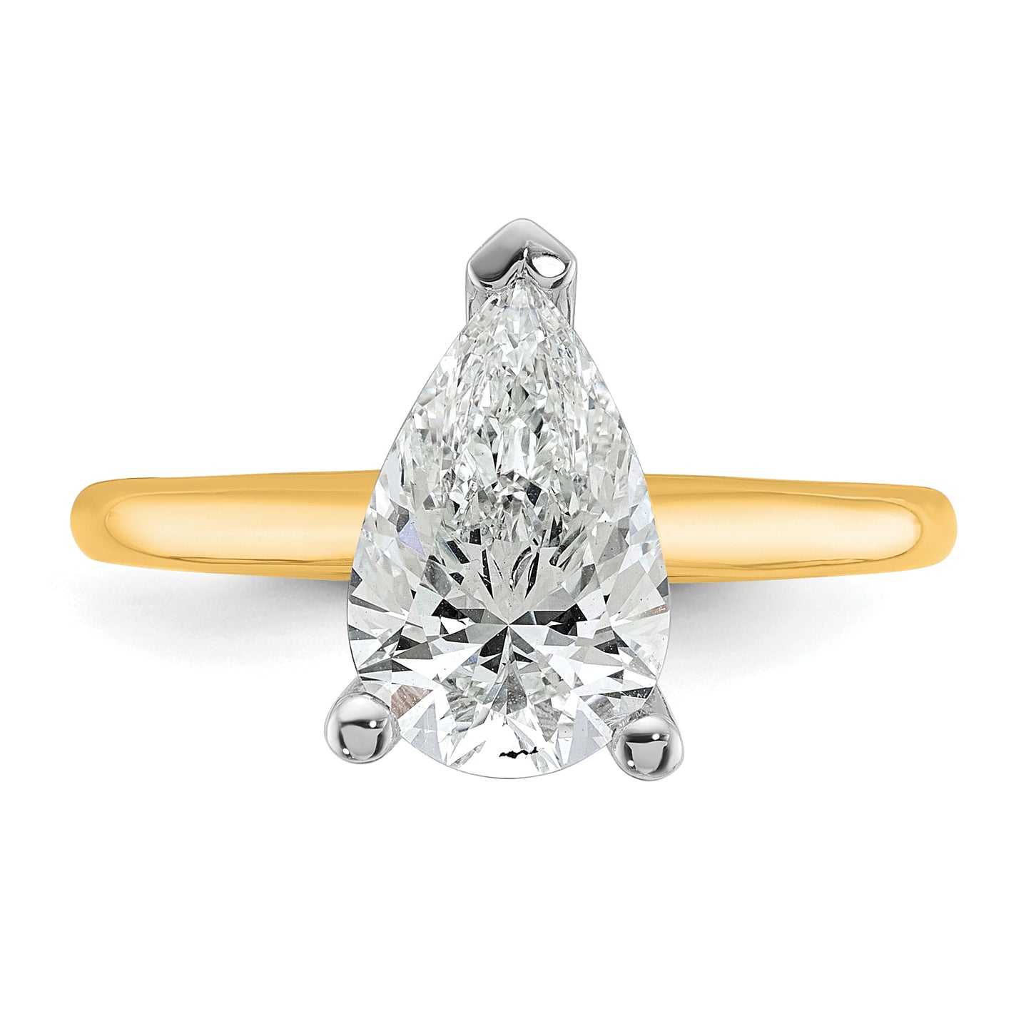 14k Two-tone 2 Ct. Certified Lab Grown Diamond VS/SI+ G+ Pear Solitare Engagement Ring