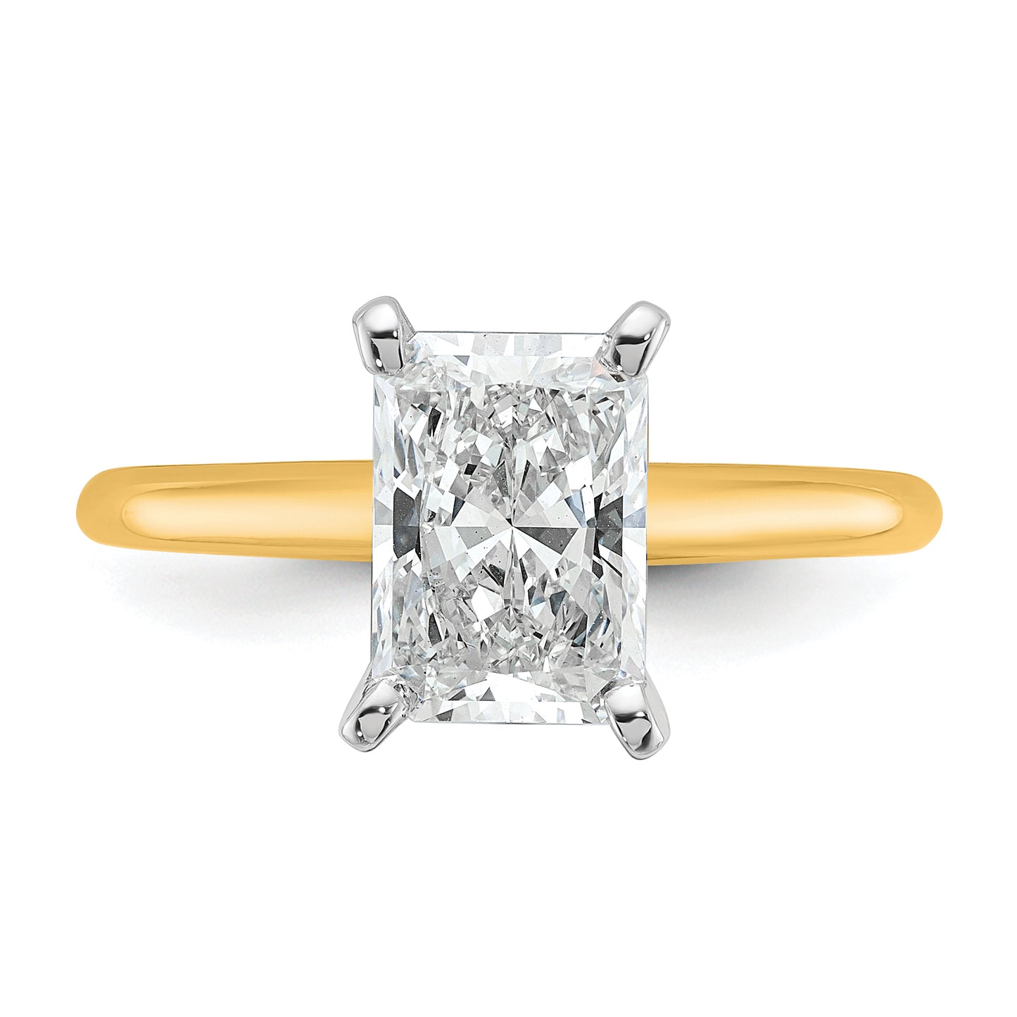 14k Two-tone 2 Ct. Certified Lab Grown Diamond VS/SI+ G+ Radiant Solitare Engagement Ring